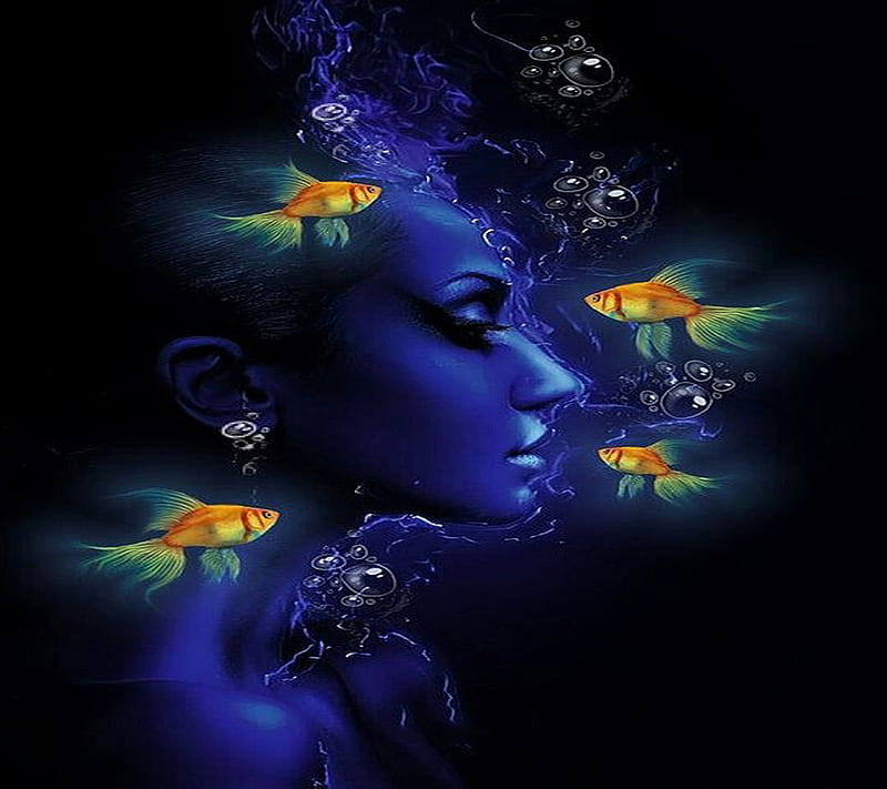 Marmaid, gold fish, HD wallpaper