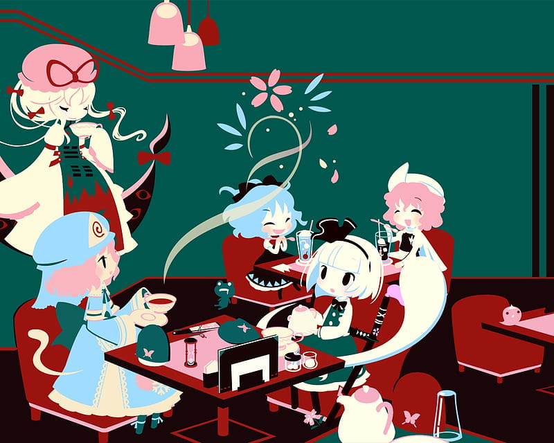 Cafe De Touhou, cute, girl, hijiri, kawai, tea, youmu, HD wallpaper