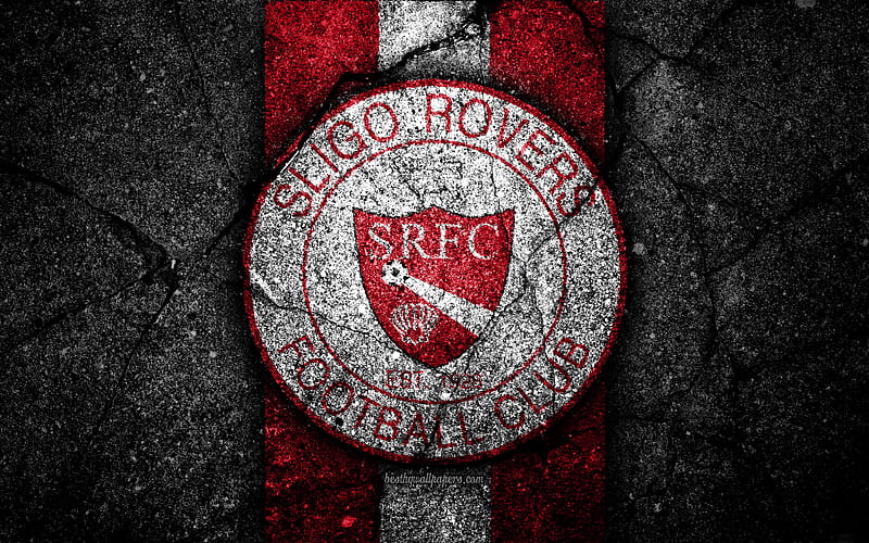 Sligo Rovers FC, logo, Ireland Premier Division, black stone, soccer, Ireland, football club, Irish Premier League, Sligo Rovers, IPD, asphalt texture, FC Sligo Rovers, HD wallpaper