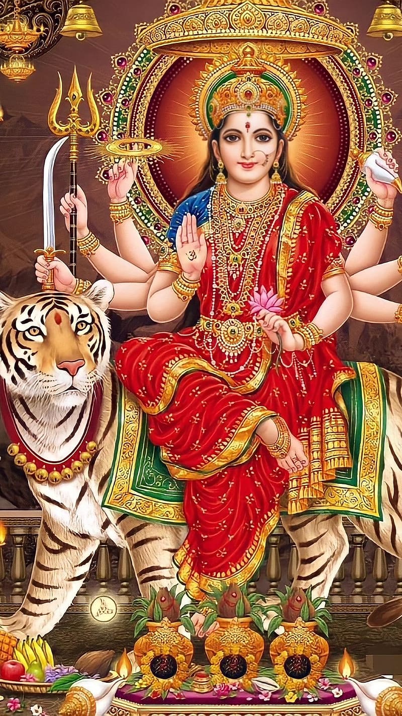 Durga Mata , Sitting On Tiger, goddess, HD phone wallpaper