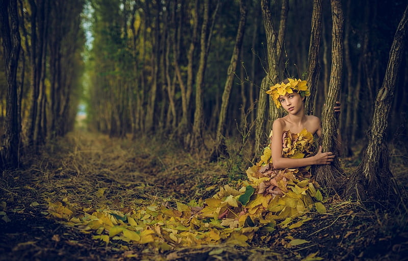 Forest nymph, ivan slavov, autumn, model, girl, toamna, yellow, nymph ...