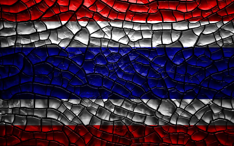 Flag of Thailand cracked soil, Asia, Thai flag, 3D art, Thailand, Asian countries, national symbols, Thailand 3D flag, HD wallpaper