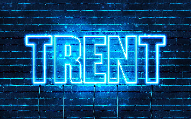 Trent with names, horizontal text, Trent name, Happy Birtay Trent, blue neon lights, with Trent name, HD wallpaper
