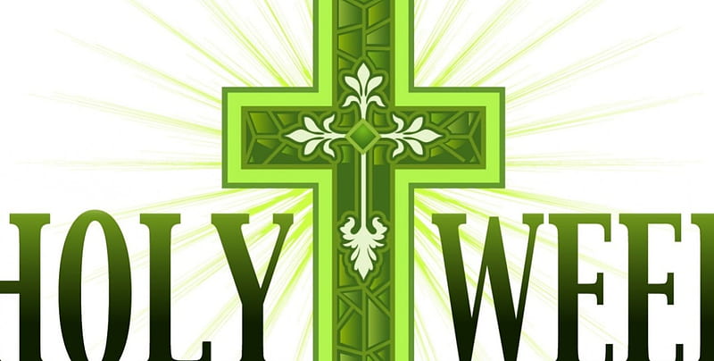 Holy Week, Easter, green, rays, Spring, white, cross, HD wallpaper