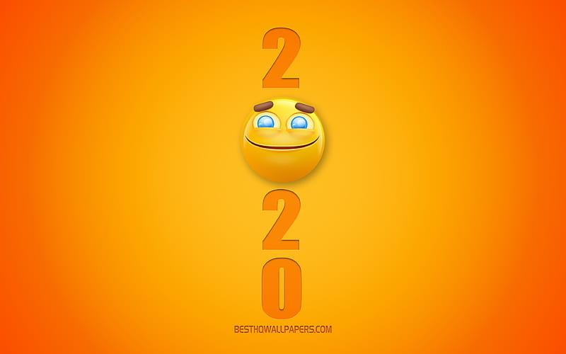 2020 funny background, 2020 3d background, 2020 smartphone background, 3d 2020 art, yellow background, Happy New Year 2020, 2020 concepts, HD wallpaper