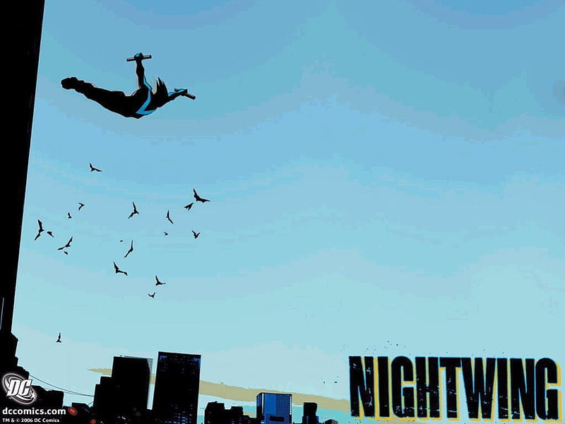 Swooping Down Nightwing, dick, greyson, nightwing, grayson, robin, bruce, comics, batman, dc, wing, wayne, night, HD wallpaper