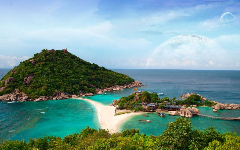 Sea, Forest, Tree, Ocean, , Island, Thailand, A Dreamy World, Ko Tao, HD wallpaper