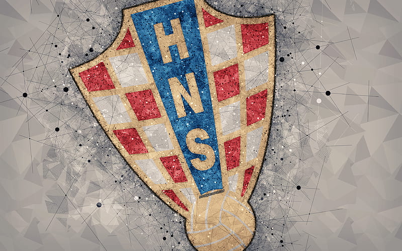 Croatia national football team geometric art, logo, gray abstract background, UEFA, emblem, Croatia, football, grunge style, creative art, HD wallpaper