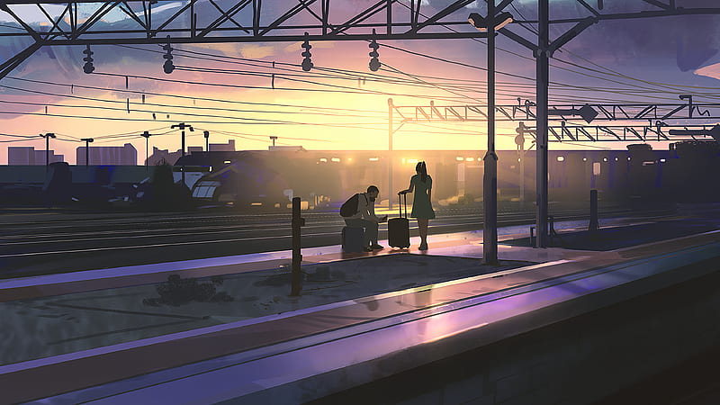 Going Home Back Train Platform , artist, artwork, digital-art, HD wallpaper