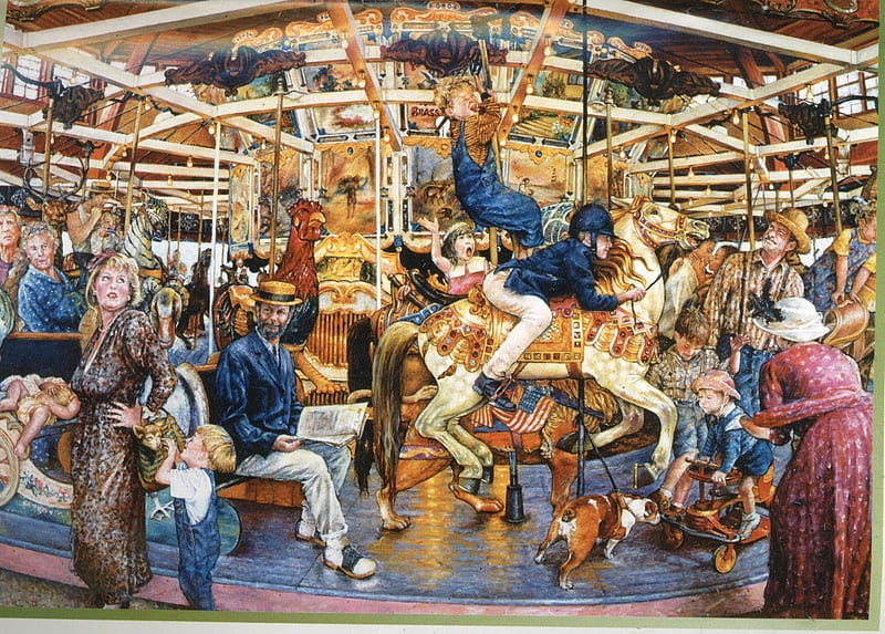 Carousel, susan brabeau, children, painting, pictura, HD wallpaper