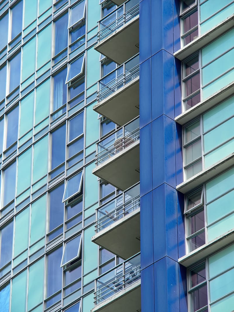 balconies, facade, windows, glass, blue, HD phone wallpaper