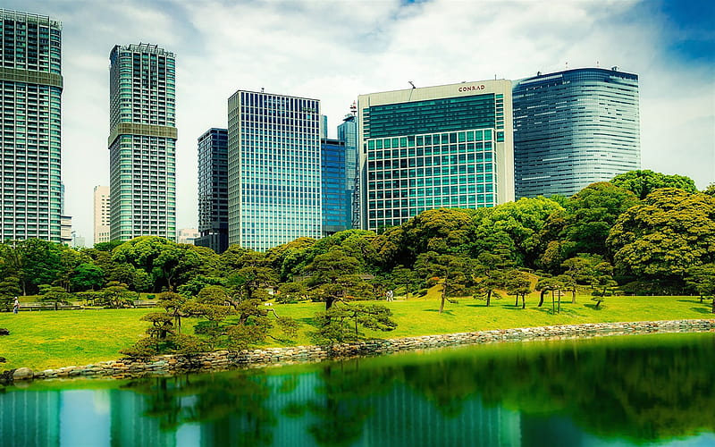 Tokyo, modern city, business centers, park, modern buildings, japan, HD wallpaper