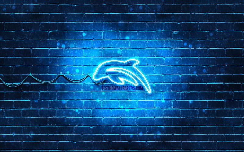 Small Dolphin neon icon blue background, neon symbols, Small Dolphin, neon icons, Small Dolphin sign, animals signs, Small Dolphin icon, animals icons, HD wallpaper