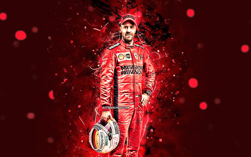 Sebastian Vettel, 2020 Scuderia Ferrari Mission Winnow, german racing drivers, Formula 1, red neon lights, F1 2020, HD wallpaper