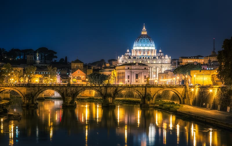 Architecture, City, Light, Bridge, River, Vatican, Religious, HD wallpaper