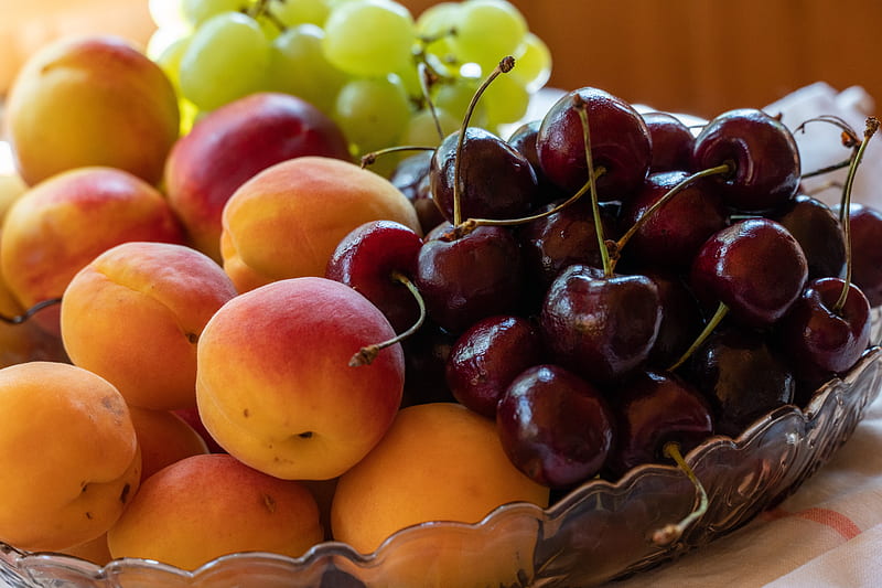 Fruits, Fruit, Apricot, Cherry, Grapes, HD wallpaper