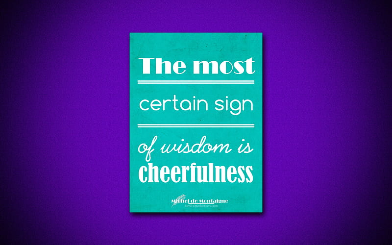 The most certain sign of wisdom is cheerfulness, Michel de Montaign, blue paper, popular quotes, inspiration, Michel de Montaign quotes, quotes about wisdom, HD wallpaper