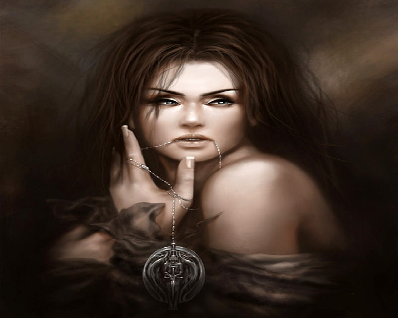Amulet Of Power, fantasy, woman, amulet, green eyes, HD wallpaper
