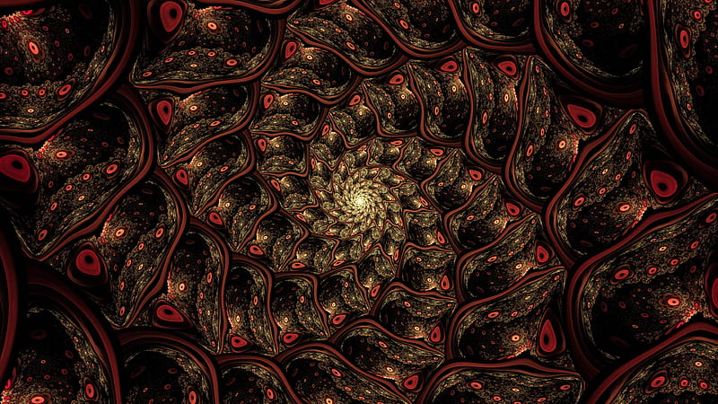 Red Black Fractal Spiral Funnel Glare Abstraction Abstract, HD wallpaper