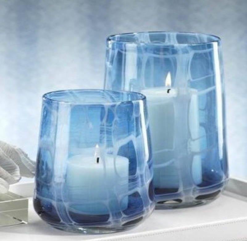 *Blue decorative candles*, lovely, objects, candles, accessories, still life, Home Accessories, graphy, decorative, blue transarent glass, blue, HD wallpaper