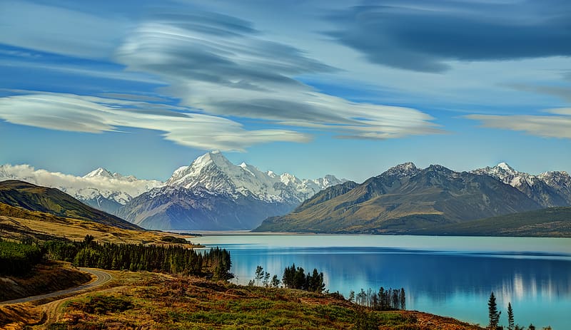 Landscape, Sky, Mountains, Mountain, Lake, New Zealand, Road, , Cloud, Mount Cook, Southern Alps, Aoraki/mount Cook, South Island (New Zealand), Aotearoa, HD wallpaper