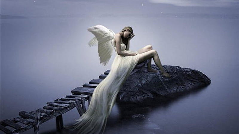 Beautiful Angel, sad, fantasy, bonito, angel, HD wallpaper