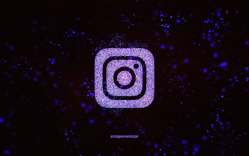 Instagram glitter logo, purple background, Instagram logo, purple glitter art, Instagram, creative art, Instagram purple glitter logo, HD wallpaper