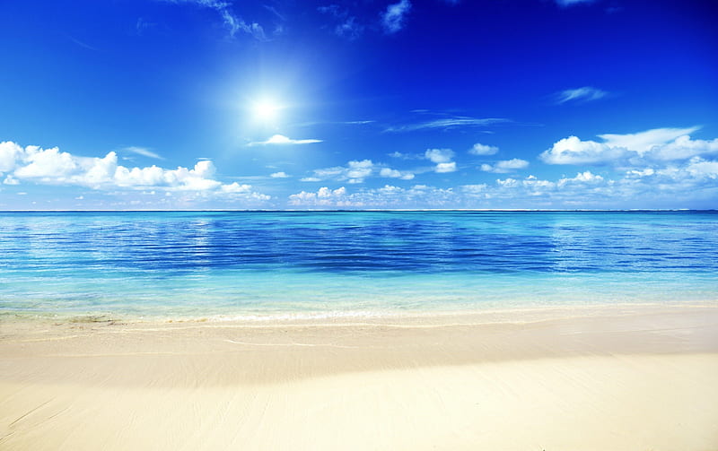 BRIGHT SUMMER DAY, beach, sand, sun, summer, clouds, HD wallpaper