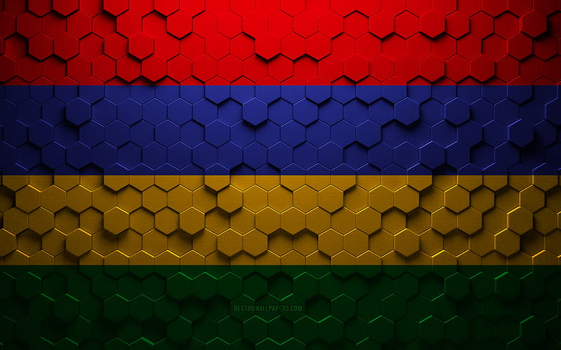 Flag of Mauritius, honeycomb art, Mauritius hexagons flag, Mauritius, 3d hexagons art, Mauritius flag, HD wallpaper