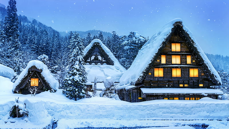 Village in winter, Snow, japan, House, Winy, HD wallpaper