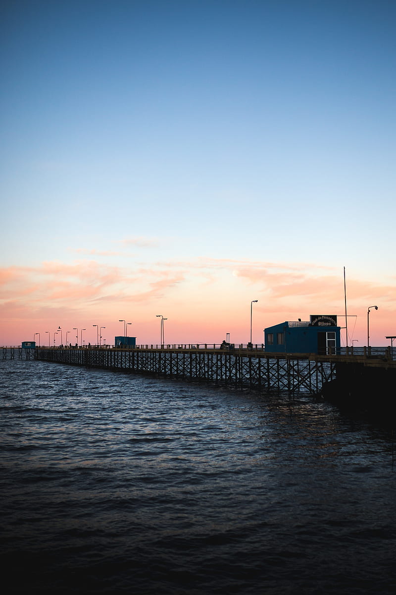 pier, sea, water, dusk, HD phone wallpaper