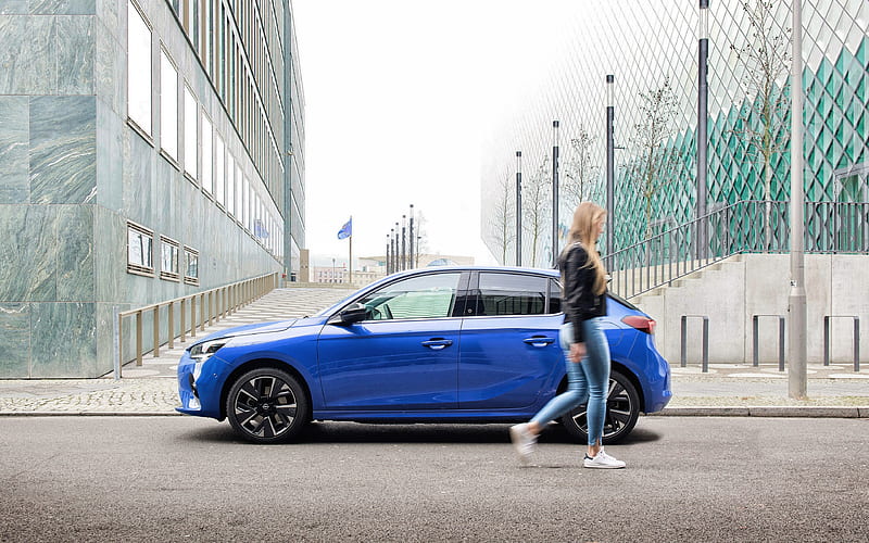 Opel Corsa-e, 2020, side view, exterior, blue hatchback, new blue Corsa, electric corsa, electric cars, german cars, Opel, HD wallpaper