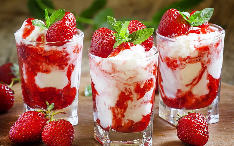 ❤️, Dessert, Ice-cream, Mint, Strawberries, HD wallpaper | Peakpx