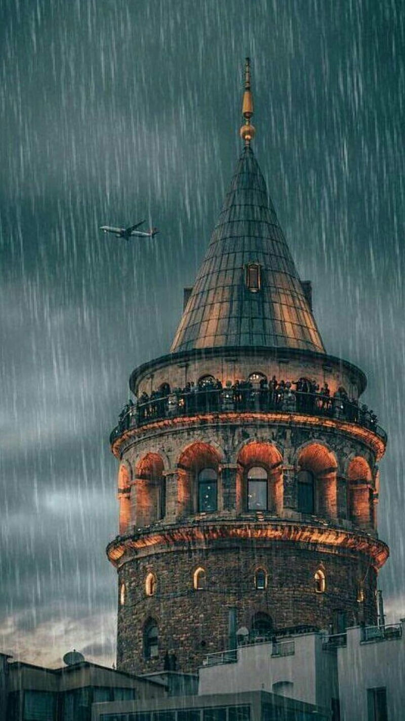 Galata Tower, city, fiction, galata, galata kulesi, istanbul, night, nights, pulp, snowy, winter, HD phone wallpaper