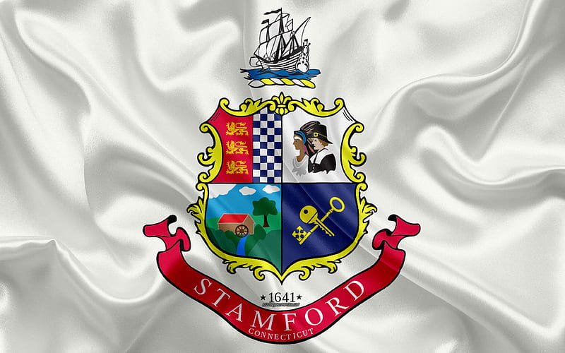 Flag of Stamford silk texture, American city, white silk flag, Stamford flag, Connecticut, USA, art, United States of America, Stamford, HD wallpaper