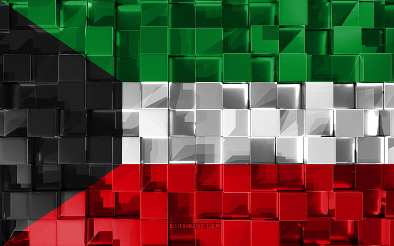 Flag of Kuwait, 3d flag, 3d cubes texture, Flags of Asian countries, 3d art, Kuwait, Asia, 3d texture, Kuwait flag, HD wallpaper