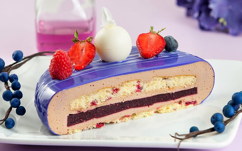 Cake, sugar, cream, cherry, HD wallpaper