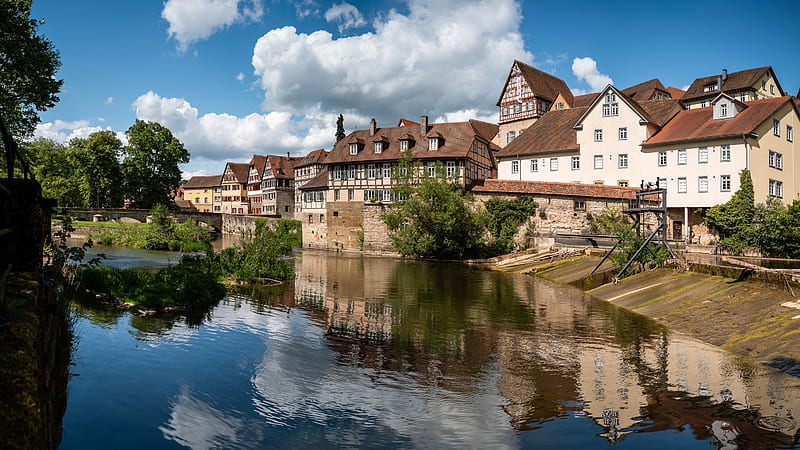 Towns, Town, Baden-Württemberg, Cloud, Germany, House, Reflection, River, HD wallpaper