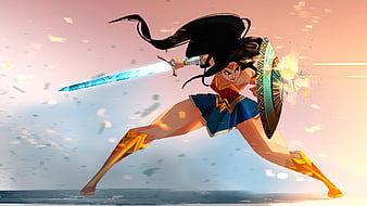 Wonder Woman con scudo, scudo di Wonder Women Sfondo HD