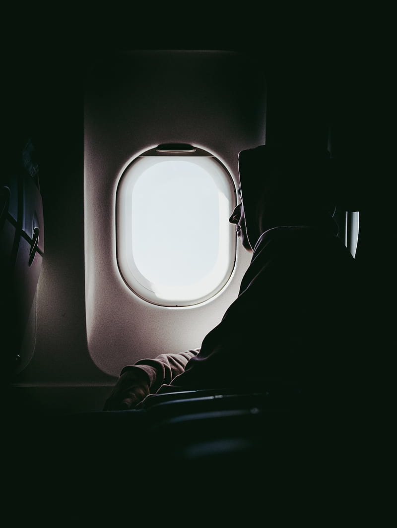porthole, window, airplane window, plane, man, HD phone wallpaper