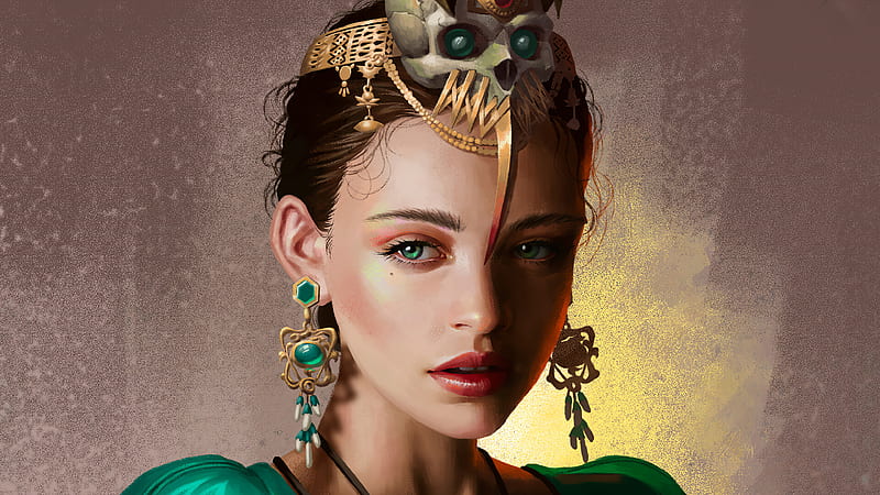 Fantasy, Women, Crown, Earrings, Skull, Woman, HD wallpaper