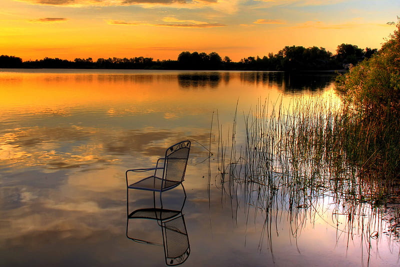 Tranquility, sun, background, yellow, bonito, clouds, sunsets, beauty, chair,  HD wallpaper | Peakpx