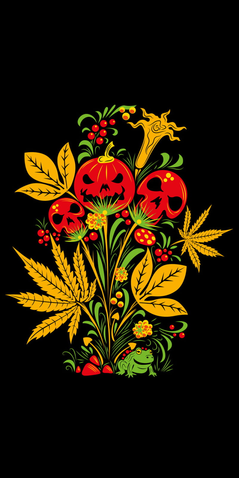 Fall, black, gold, halloween, jack, jack-o-lantern, marijuana, pot, pot leaf, pumpkin, HD phone wallpaper