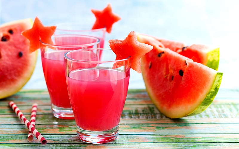 Water Melon Drinks, fruits, glasses, beach, fruit, graphy, drink, SkyPhoenixX1, season, stars, water melon, vacation, cocktail, drinking straw, holiday, refreshing, drinks, abstract, summer, melon, HD wallpaper