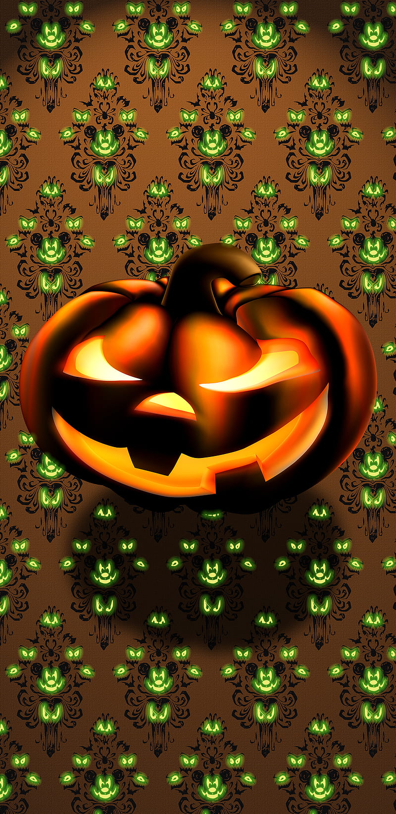 Mickey Haunt Paper, mickey mouse, disney, haunted mansion, pumpkin, jack-o-lantern, jack o lantern, glow, halloween, spooky, halloween, HD phone wallpaper