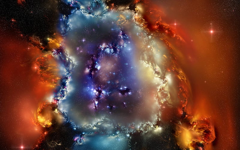Beautiful Nebula, red, colorful, stars, nebula, orange, space, black, blue, HD wallpaper