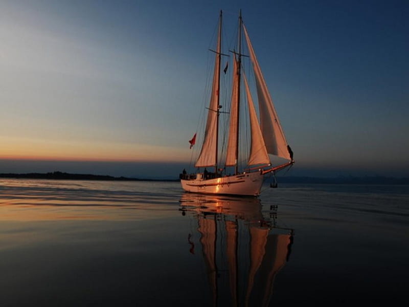 Reflections, water, sails, boat, relection, HD wallpaper