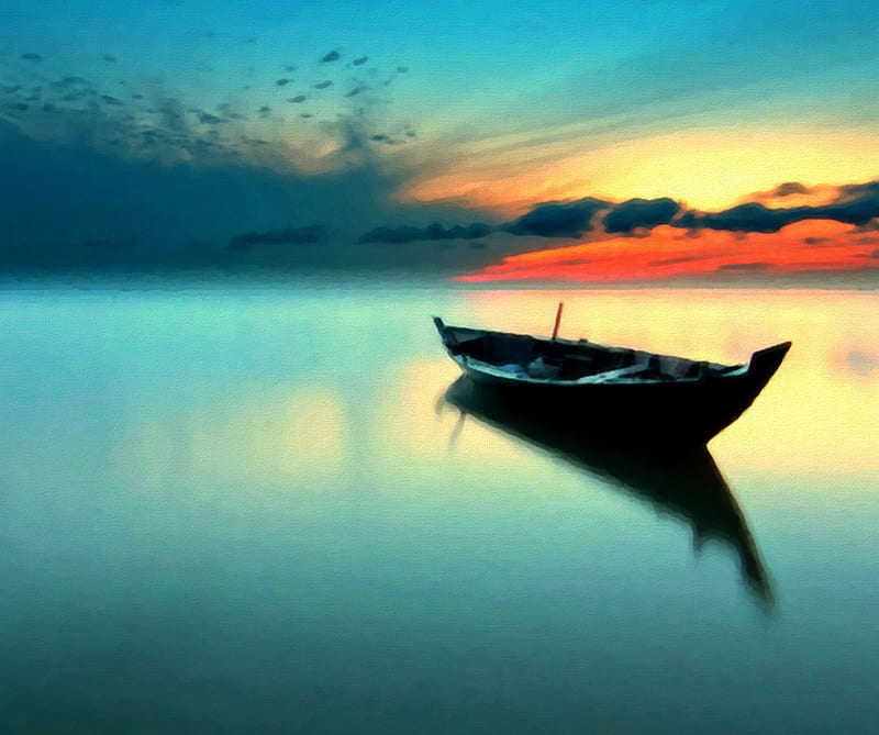 Sunset Boat, HD wallpaper