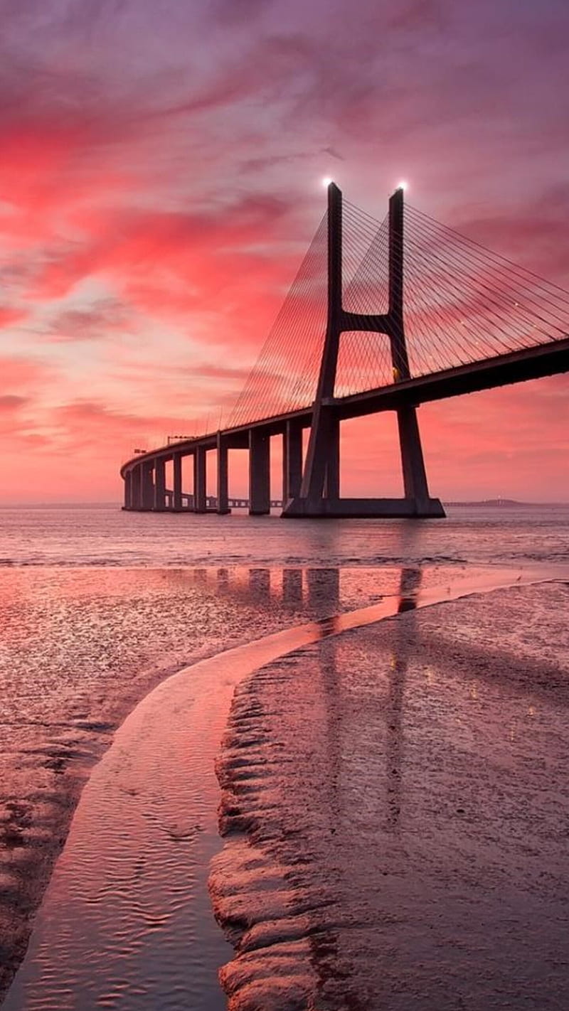 Bridge , evening view, dark, lockscreen, clouds, HD phone wallpaper