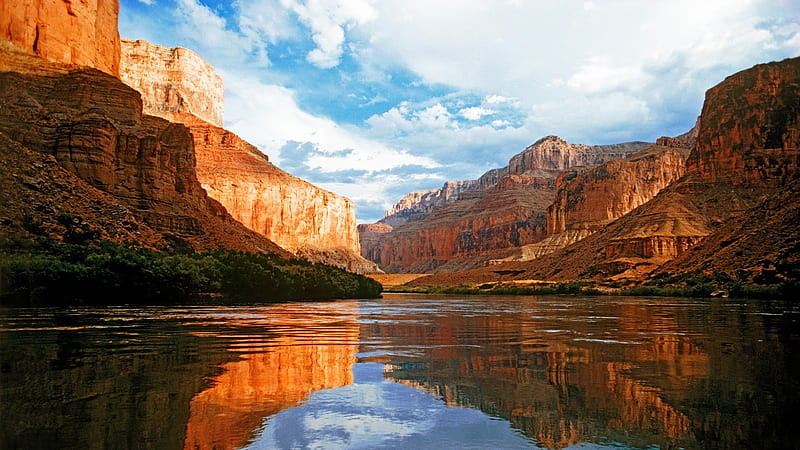 Colorado River, national park, mountains, clouds, sky, canyons, HD wallpaper